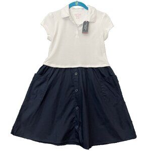 Nautica Girls' School Uniform Short Sleeve Polo Dress 12-14 White/Navy NWT